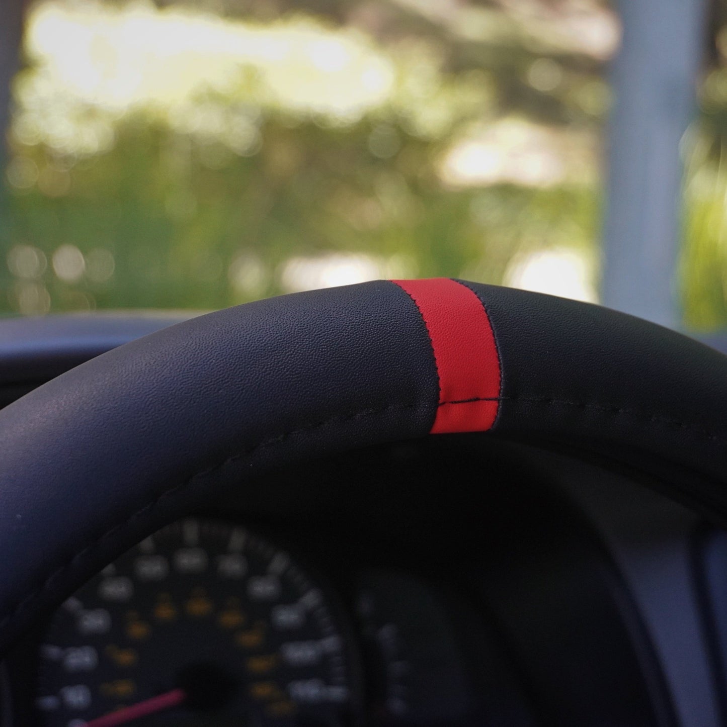 red stripe steering wheel cover stitched racing stripe center