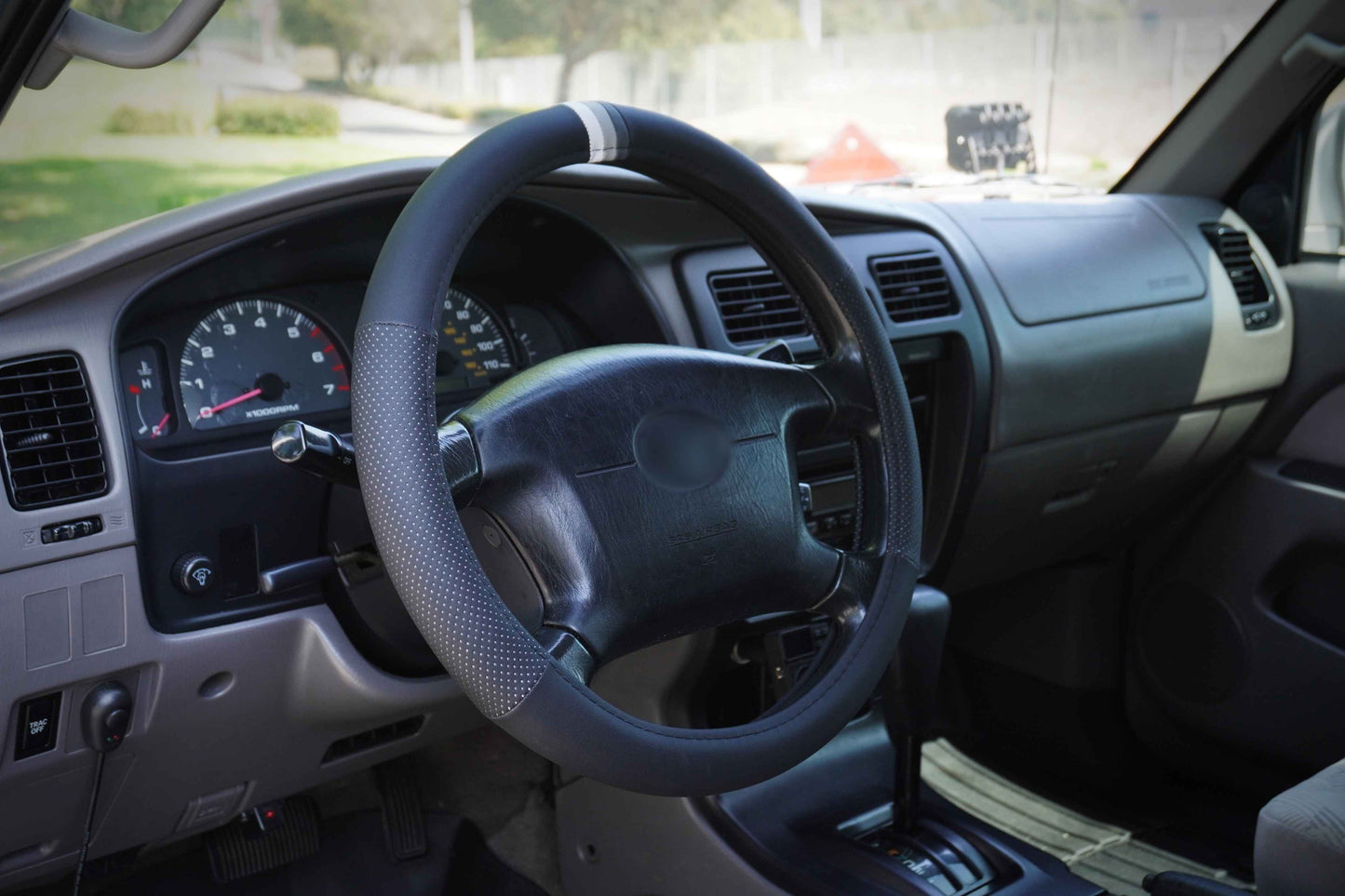 Grey Retro Stripes Steering Wheel Cover for TRD Toyota, 15 1/2 Inch