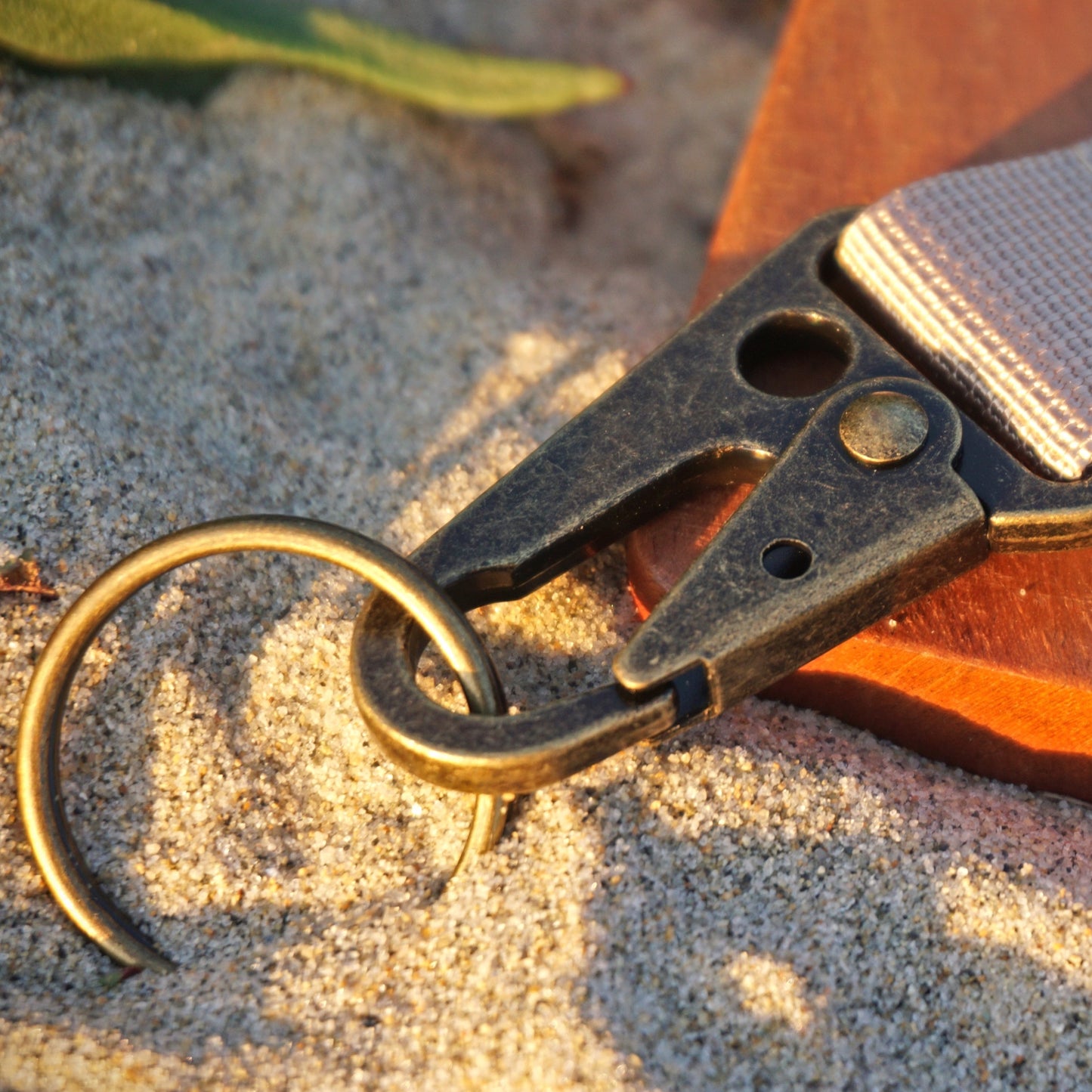 Vintage Heritage Stripes Keychain for Toyota, Tan, Antique Brass Clip