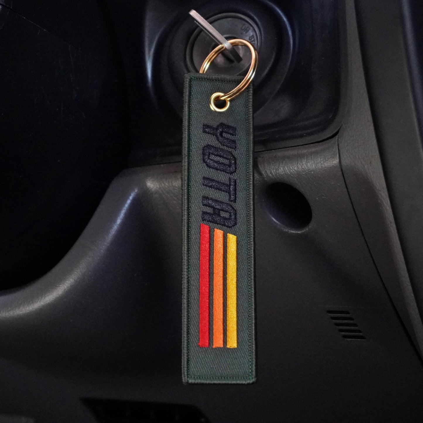 TRD Retro Stripes Keychain for Toyota, Green, Embroidered, YOTA
