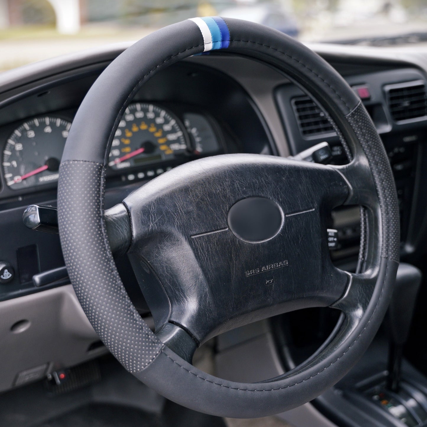 Blue Scheme Retro Stripes Steering Wheel Cover for TRD Toyota, 15 Inch