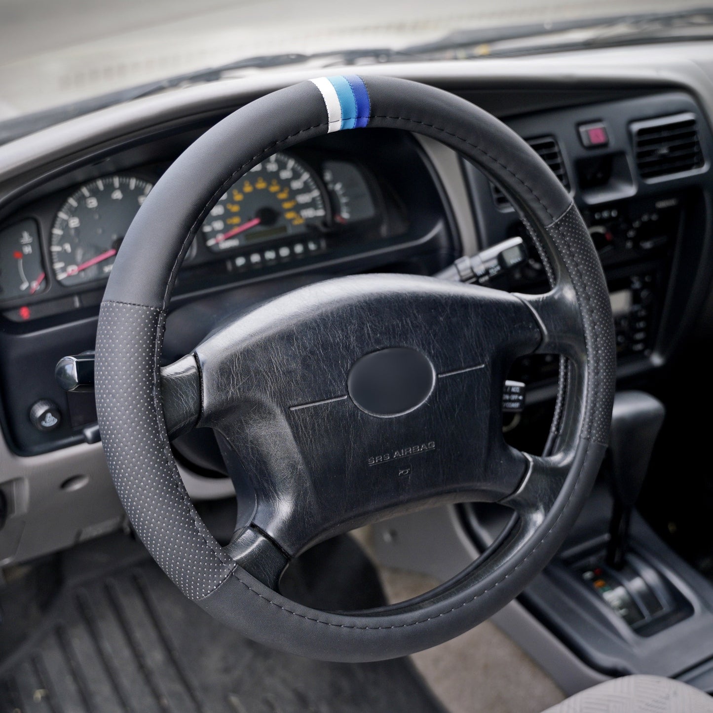 Blue Scheme Retro Stripes Steering Wheel Cover for TRD Toyota, 15 Inch