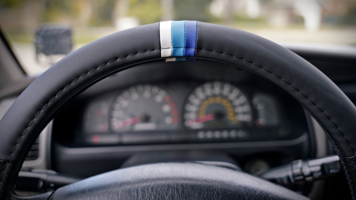 Blue Scheme Retro Stripes Steering Wheel Cover for TRD Toyota, 15 1/2 Inch