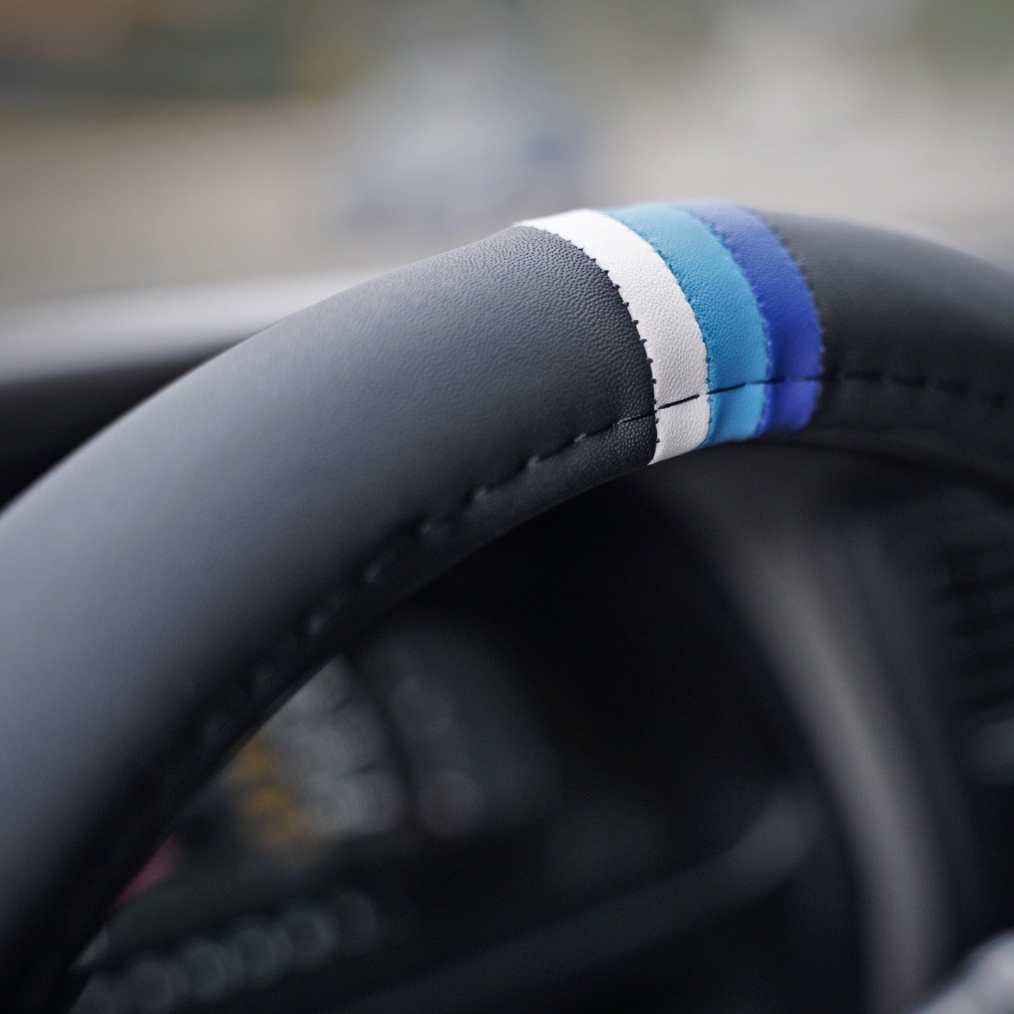 Blue Scheme Retro Stripes Steering Wheel Cover for TRD Toyota, 15 Inch