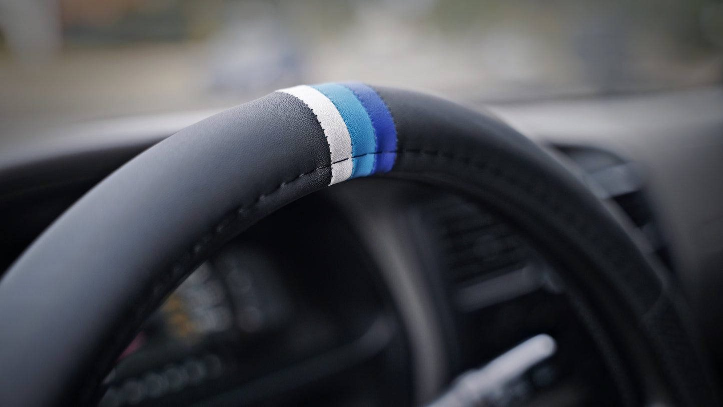 Blue Scheme Retro Stripes Steering Wheel Cover for TRD Toyota, 15 1/2 Inch