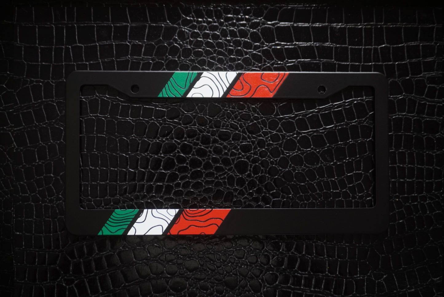 Topographic Tri-Color Retro Stripes Aluminum License Plate Frame