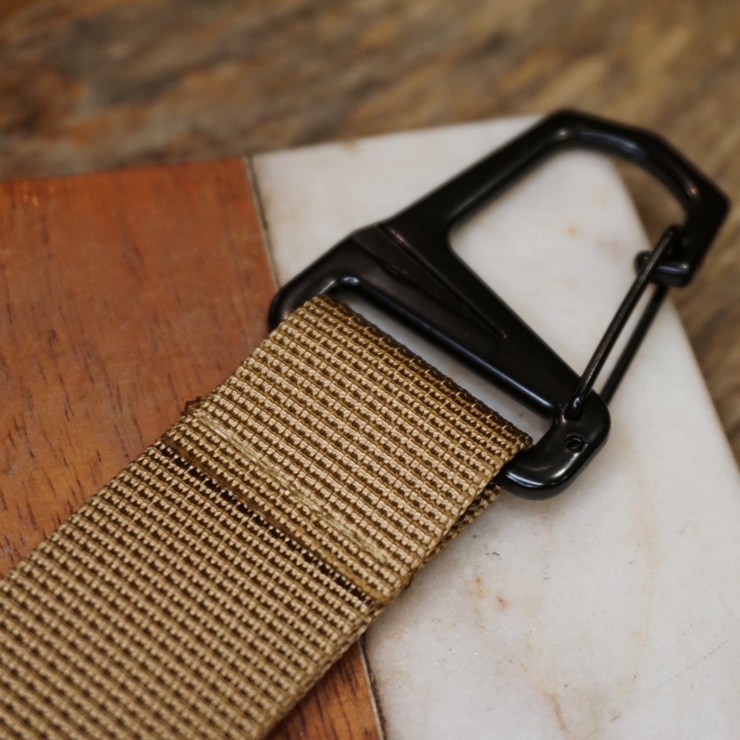 tan military keychain snap hook carabiner clip military style