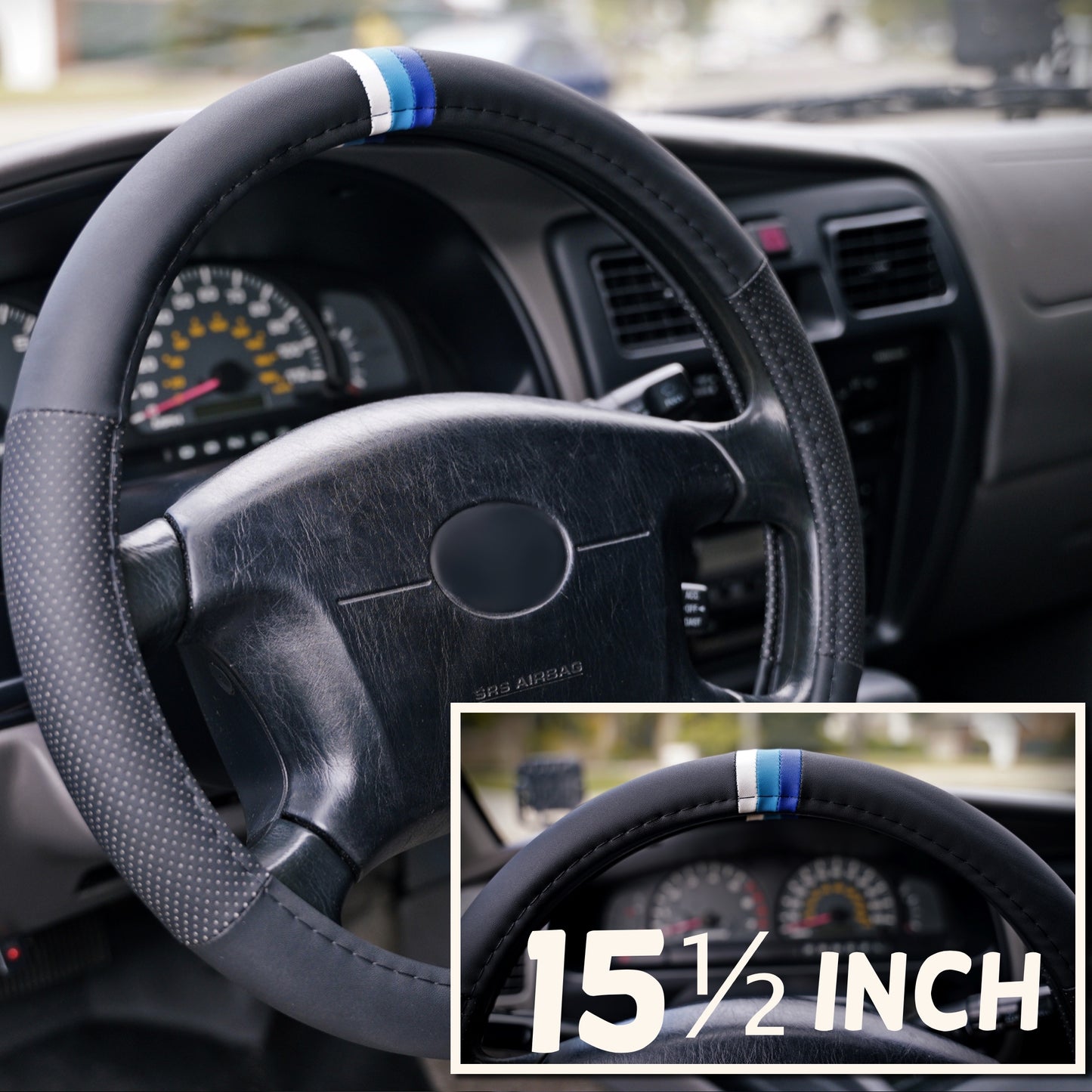 Blue Scheme Retro Stripes Steering Wheel Cover for TRD Toyota, 15 1/2 Inch