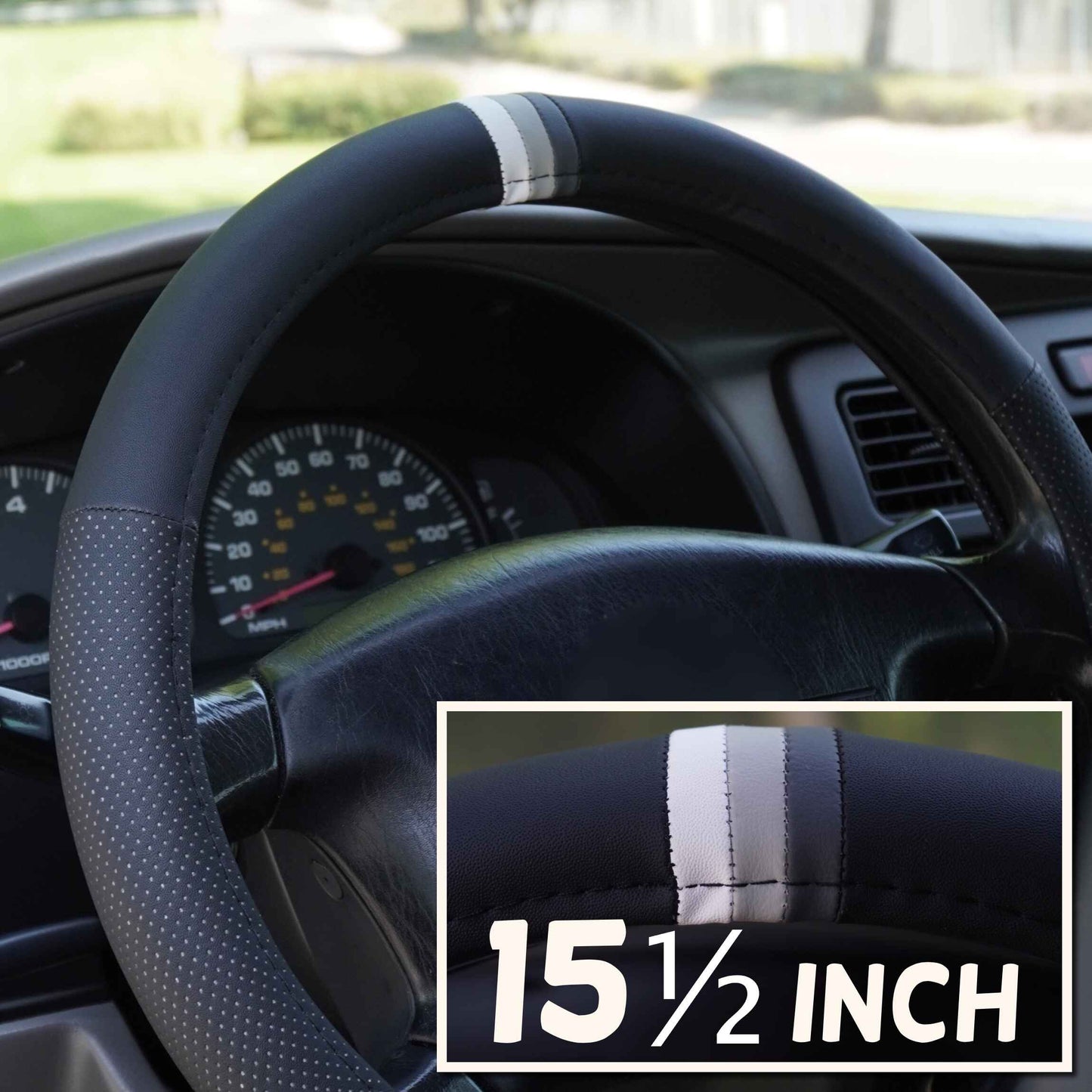 Grey Retro Stripes Steering Wheel Cover for TRD Toyota, 15 1/2 Inch