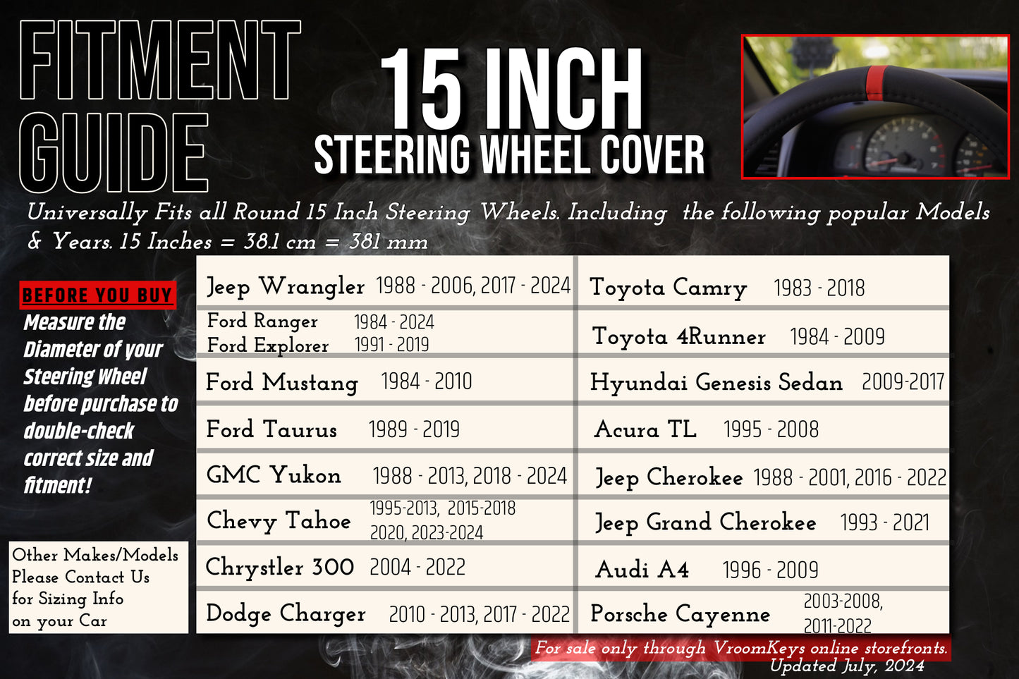 Red Stripe Steering Wheel Cover, 15 Inch
