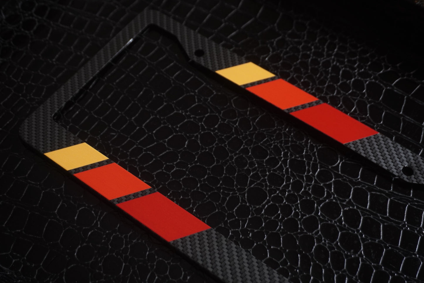 Carbon Fiber Tri-Color Retro Stripes License Plate Frame