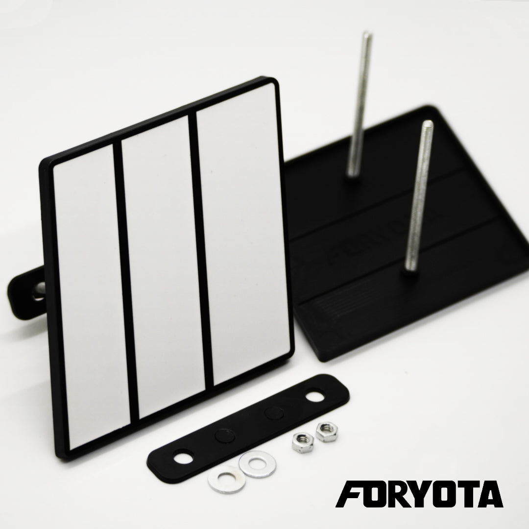 TRD-style Grille Badge in White color with mounting screws for Front Grille. Fitment for new generation Toyota front grilles. By Foryota