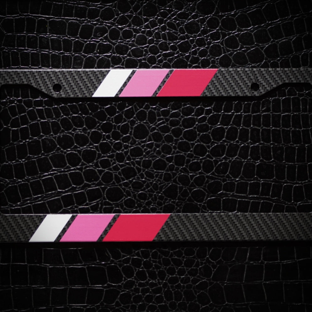 Carbon Fiber Tri-Color Retro Stripes License Plate Frame