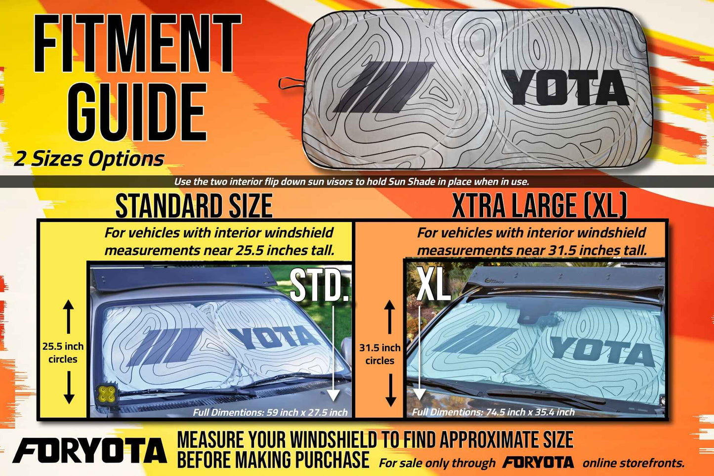 TRD Stripes Topographic Map Windshield Sunshade for Toyota, YOTA