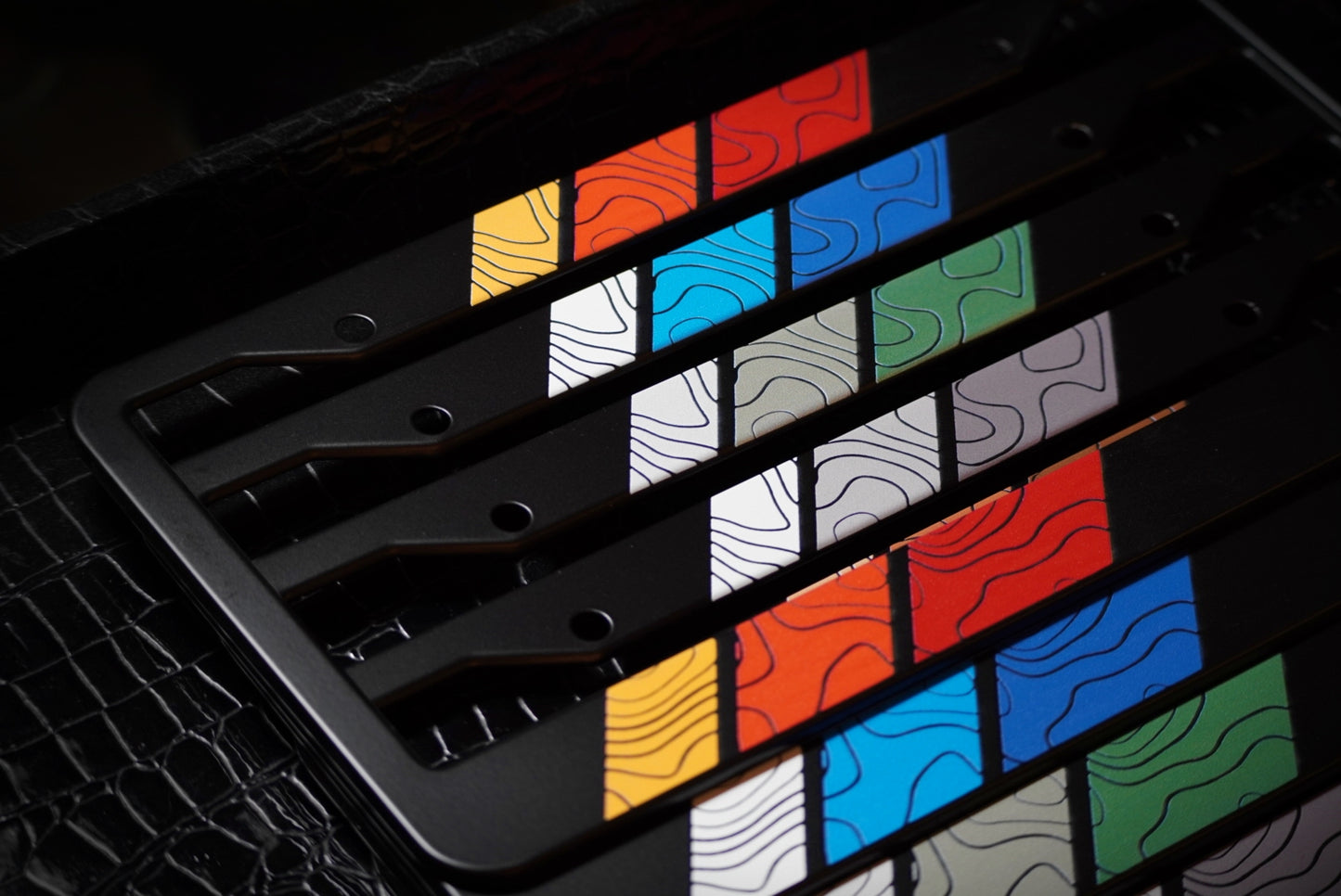 Topographic Tri-Color Retro Stripes Aluminum License Plate Frame