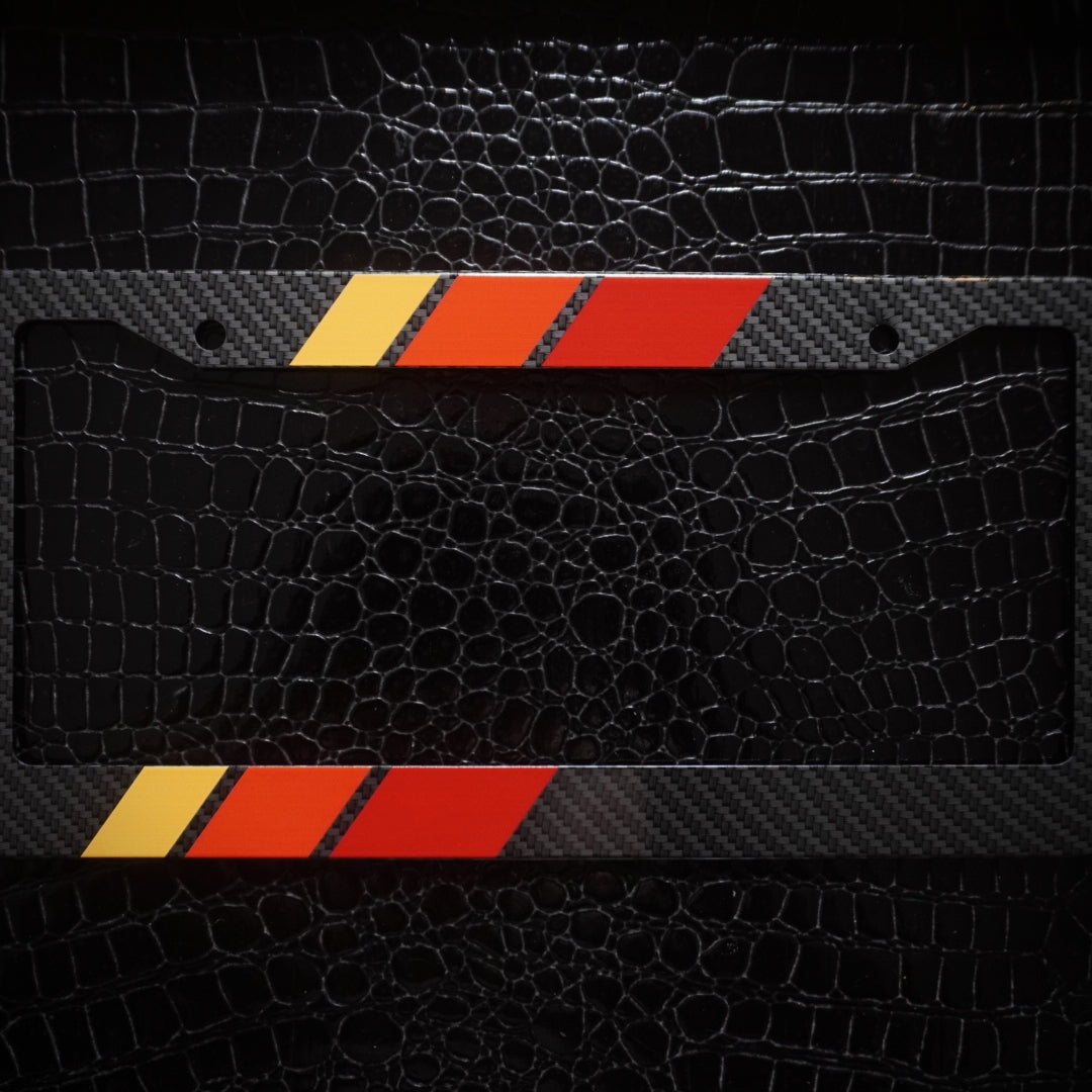 Carbon Fiber Tri-Color Retro Stripes License Plate Frame