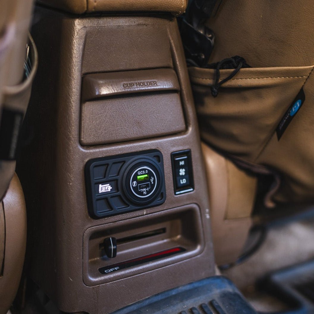 TEQ Offroad Center Console USB 12V Power Panel | Billet Aluminum | Replaces Ashtray | 1996-2002 4Runner