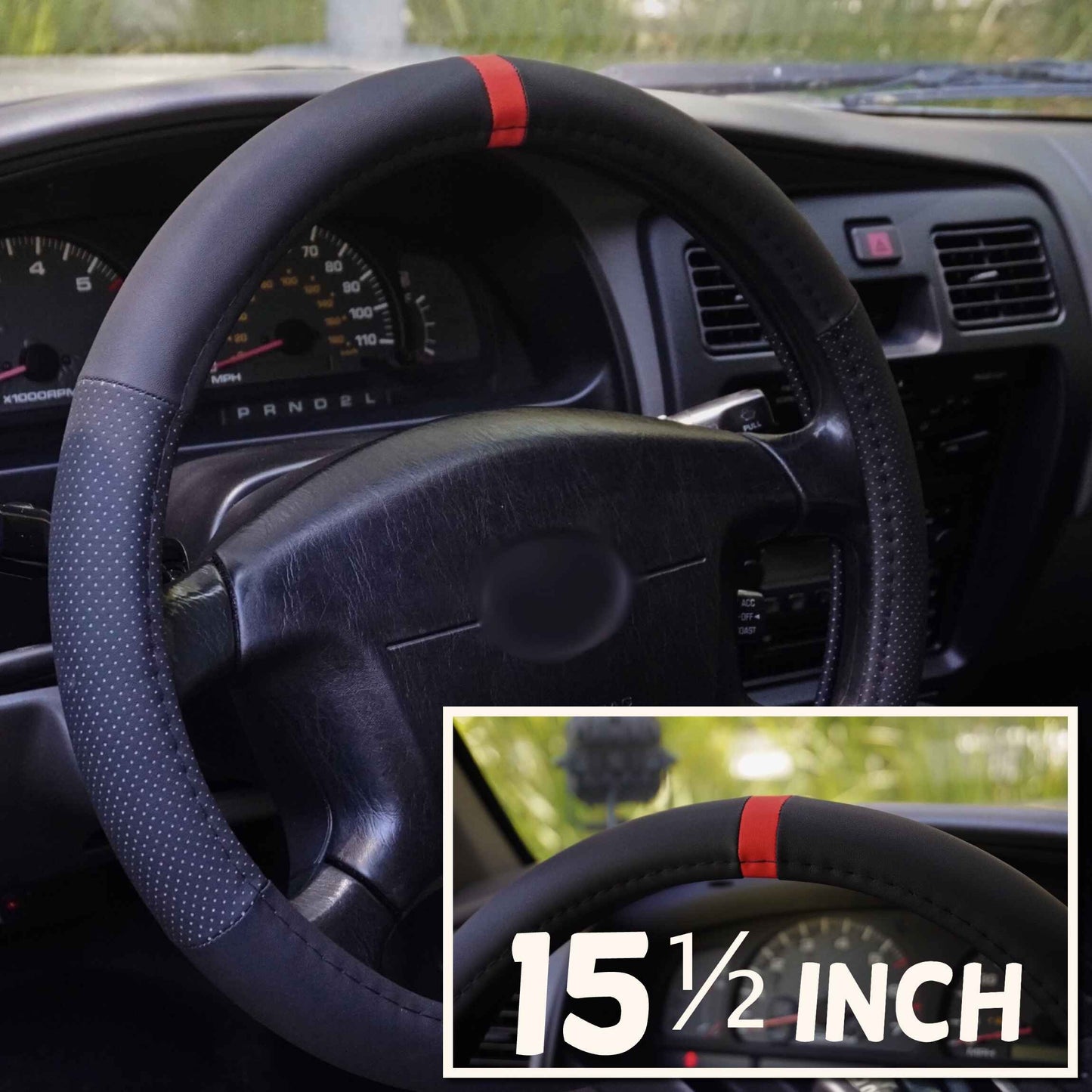 Red Stripe Steering Wheel Cover, 15 1/2 Inch