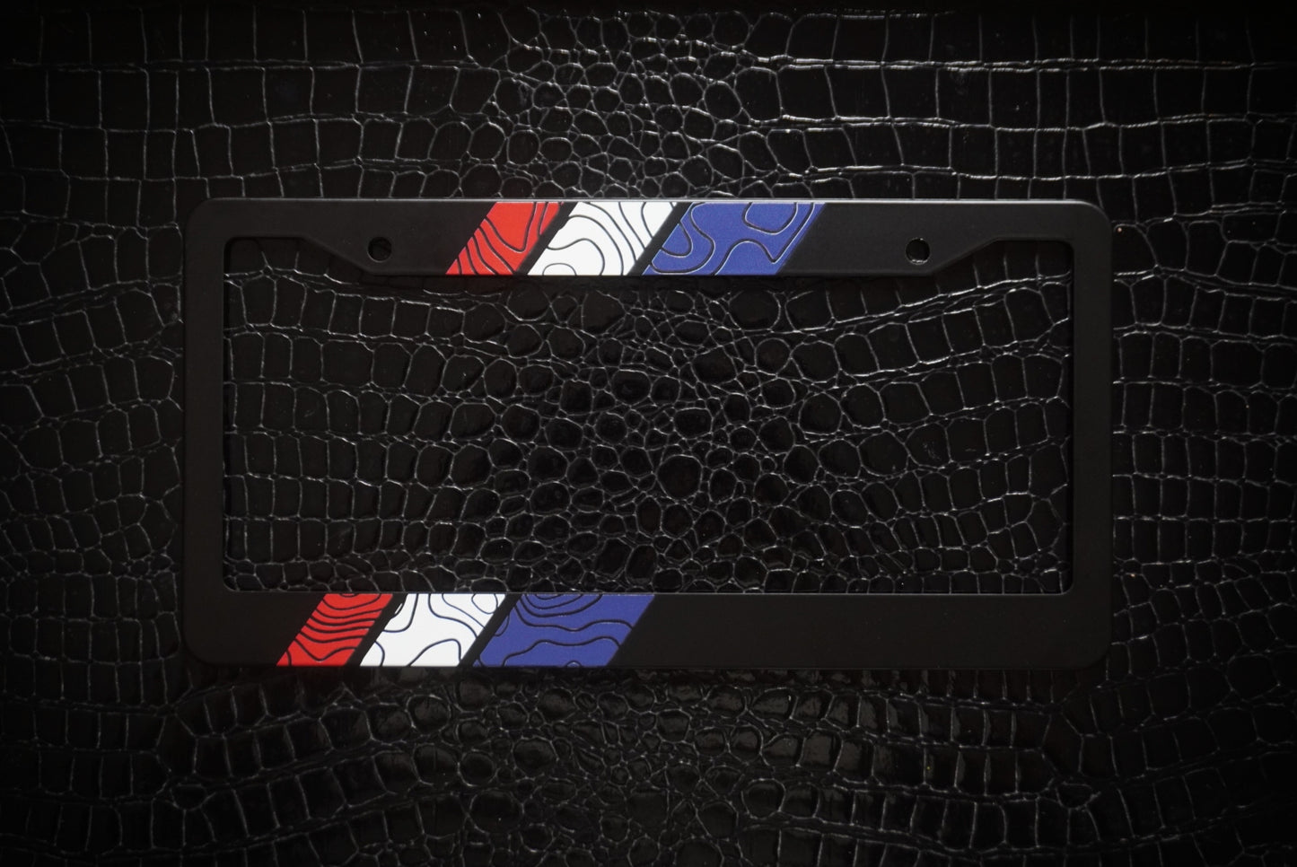 Topographic Tri-Color Retro Stripes Aluminum License Plate Frame